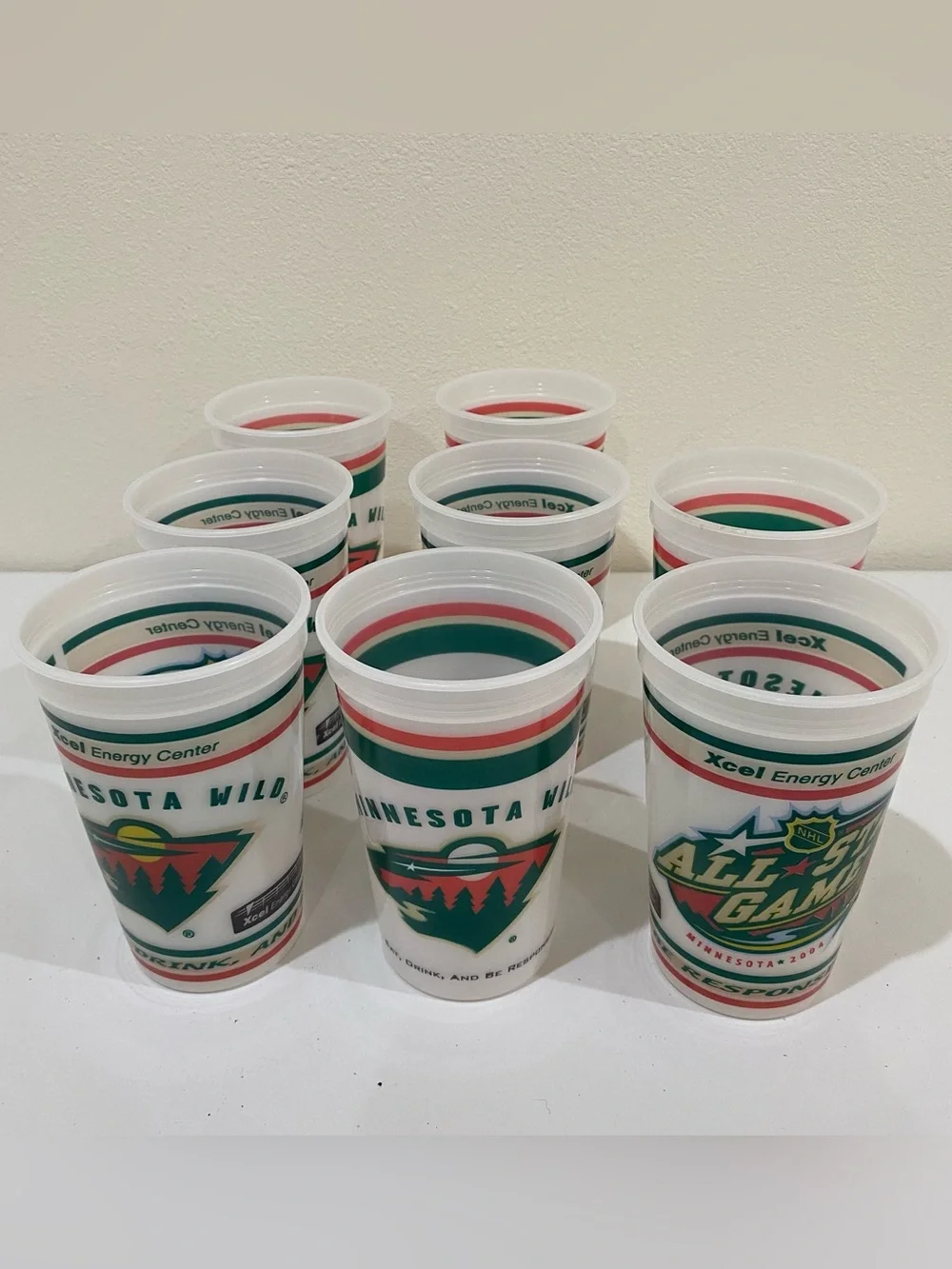 Vtg Minnesota Wild 2004 All Star Beer Cups Qty 8 NHL Hockey Souvenirs Man Cave
